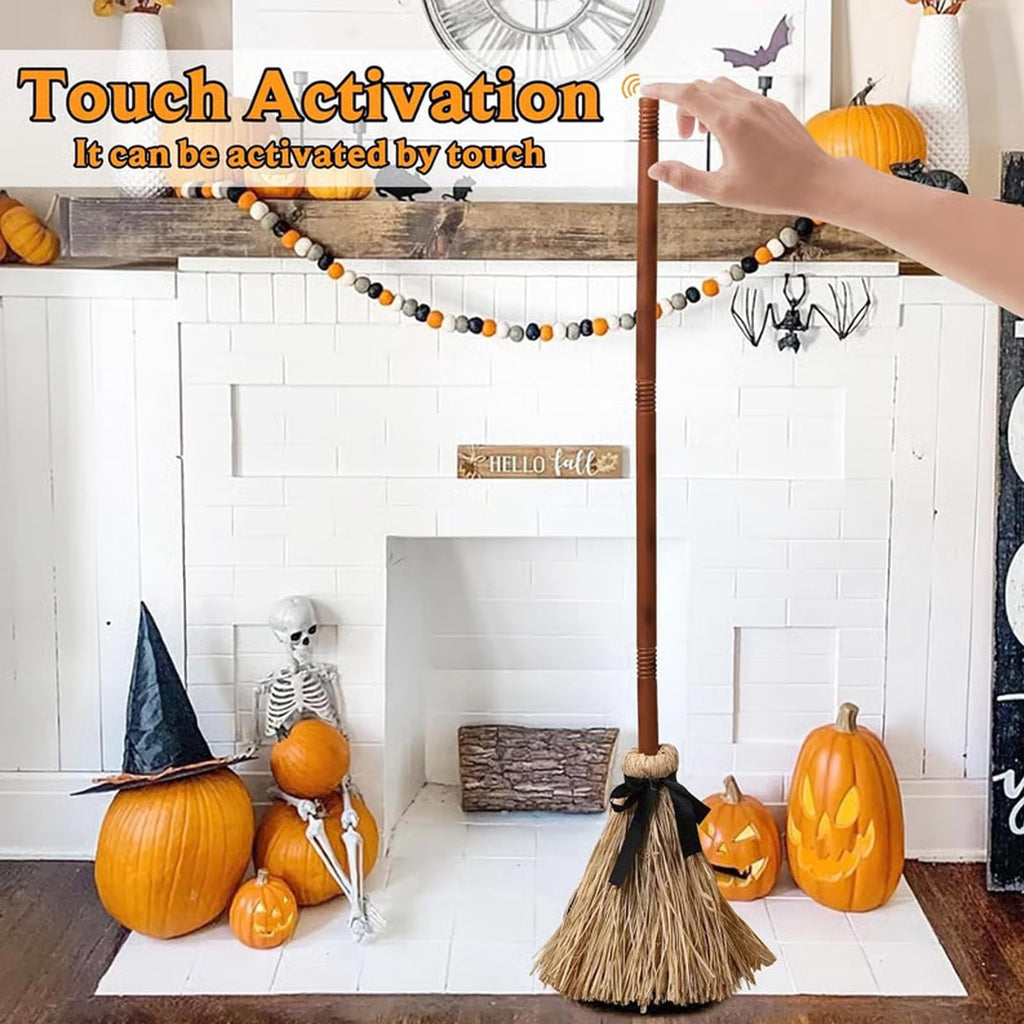 Halloween Magics Broom, 38" Animated Floating Witch Broom Moves for Haunted Party Decorations, Battery Powered Moving Prop for Indoor Haunted House Scary Display