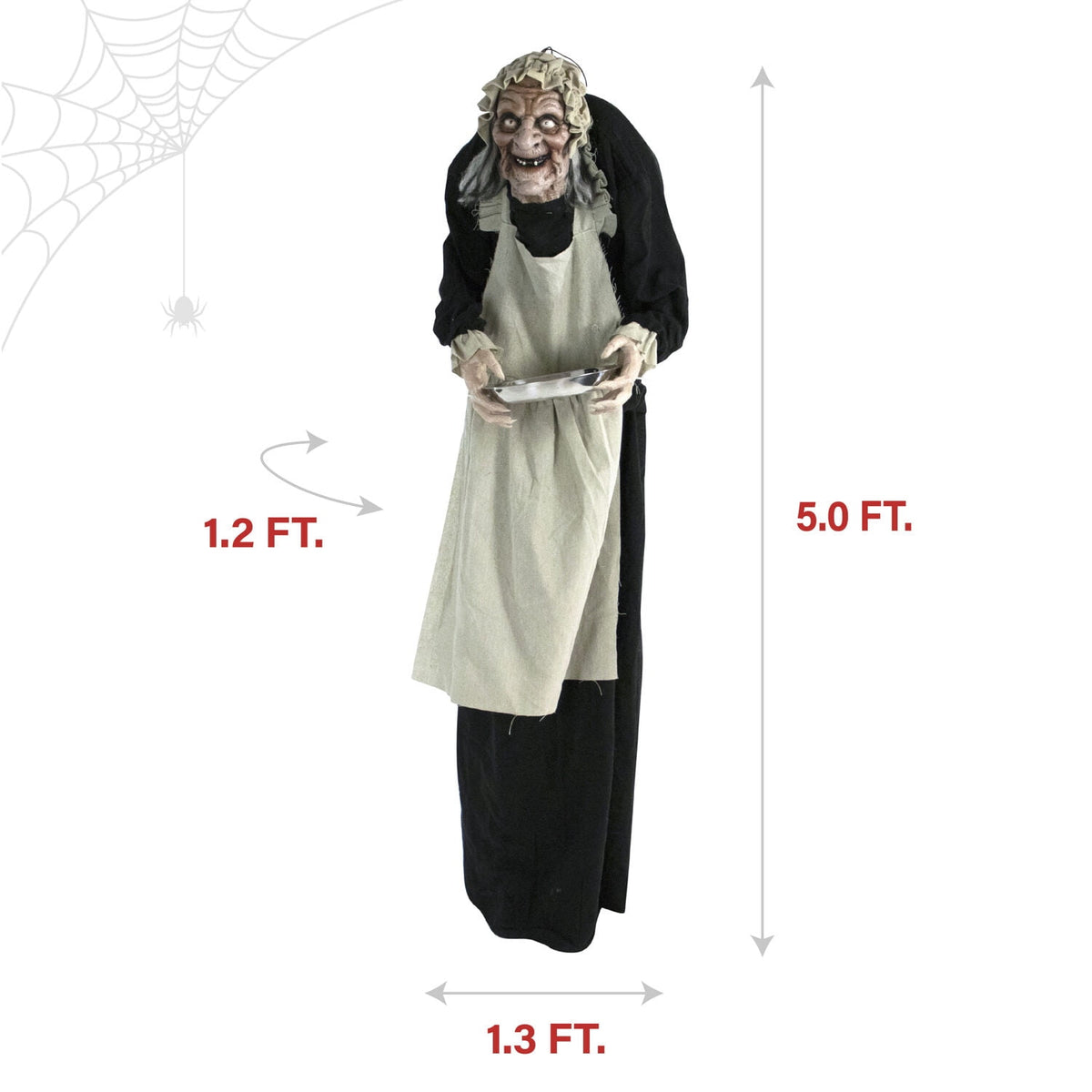 Haunted Hill Farm 5 ft Life-Size Animatronic Indoor/Covered Outdoor Zombie Maid Halloween Decoration, HHLADY-4FLSA