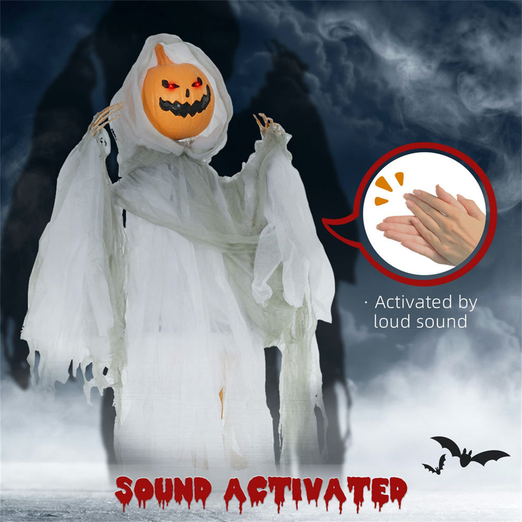 Hommoo Decorations,3.9' Outdoor Halloween Decoration Animatronic Pumpkin Swingman, Sound Activated, Animated Prop with Light Up Eyes,Light Green