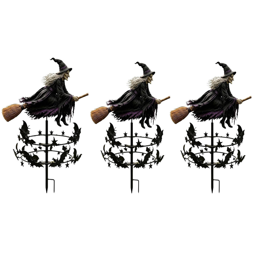 The Enchanted Witch Garden Wind Spinner, Halloween Garden Stake Decoration with Witch & Bat, for Garden, Patio, Pathway Decoration, 1pc
