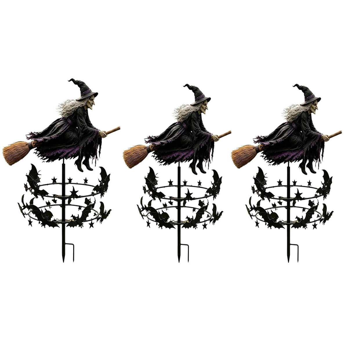 The Enchanted Witch Garden Wind Spinner, Halloween Garden Stake Decoration with Witch & Bat, for Garden, Patio, Pathway Decoration, 1pc