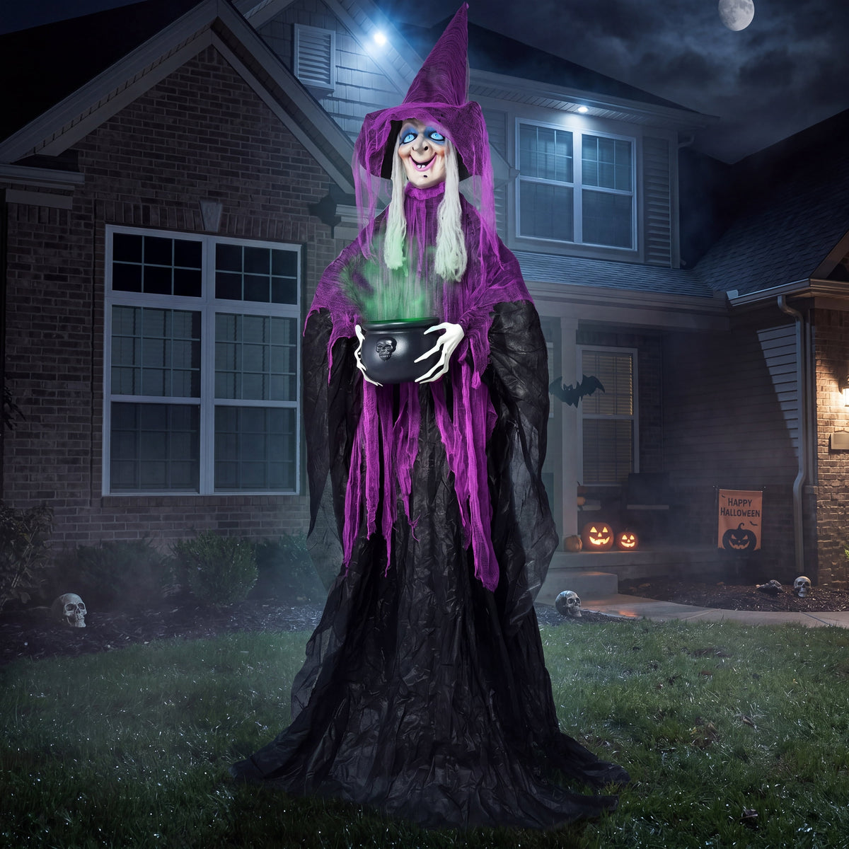 Joyfy 62"(5.17ft) Halloween Standing Hunchback Witch with Light, Animatronics Large Halloween Decorations Outdoor, Radar Motion Activated with Creepy Sound & Eyes and Moving Head for Yard Decor