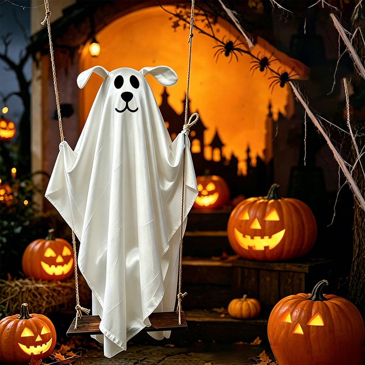 5FT Hanging Ghost Dog Halloween Prop,Swinging Ghost Dog,Animated Outdoor Decor with Motion-Activated Light & Sound for Yard Tree Porch Display