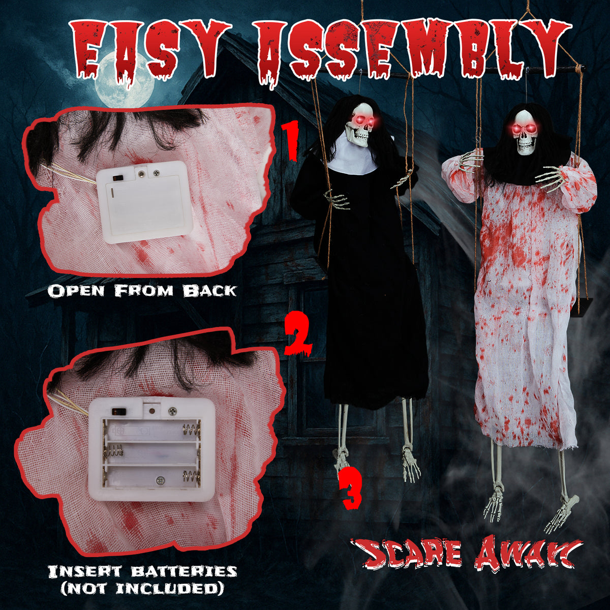 Ktaxon 4ft Hanging Witch Animated Halloween Decoration 2pcs Creepy Set w/ Pre-Recorded Screaming