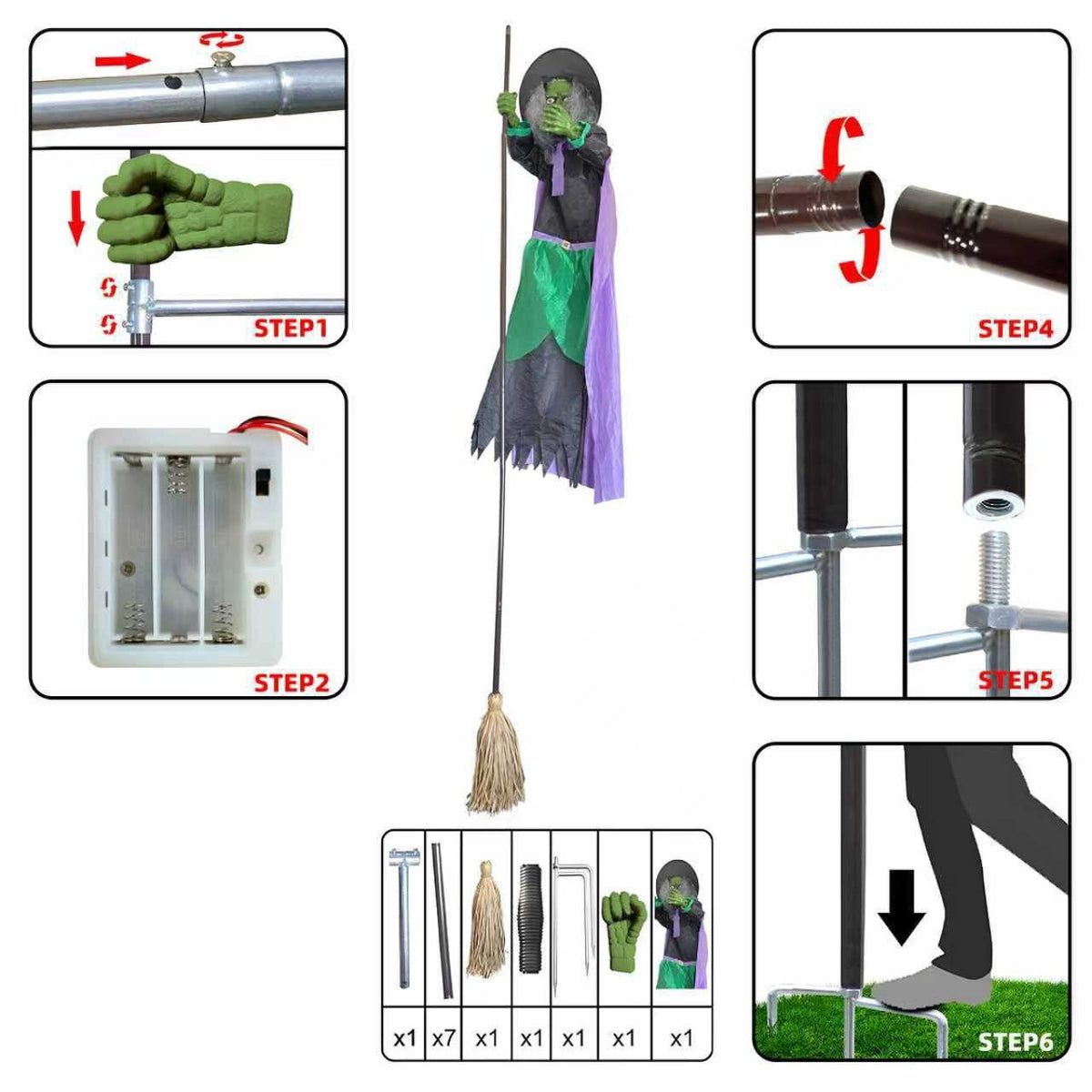 The Enchanted Witch Garden Wind Spinner, Halloween Garden Stake Decoration with Witch & Bat, for Garden, Patio, Pathway Decoration, 1pc