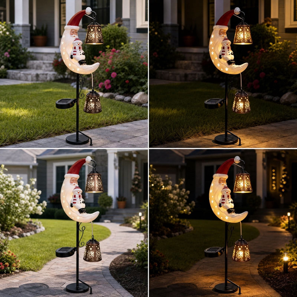 Solar Halloween Metal Moon Black Cat Garden Stake with LED Pumpkin Lantern, Light Up Star Bat Yard Decor Stake, Spooky Outdoor Lawn Pathway Halloween Decoration