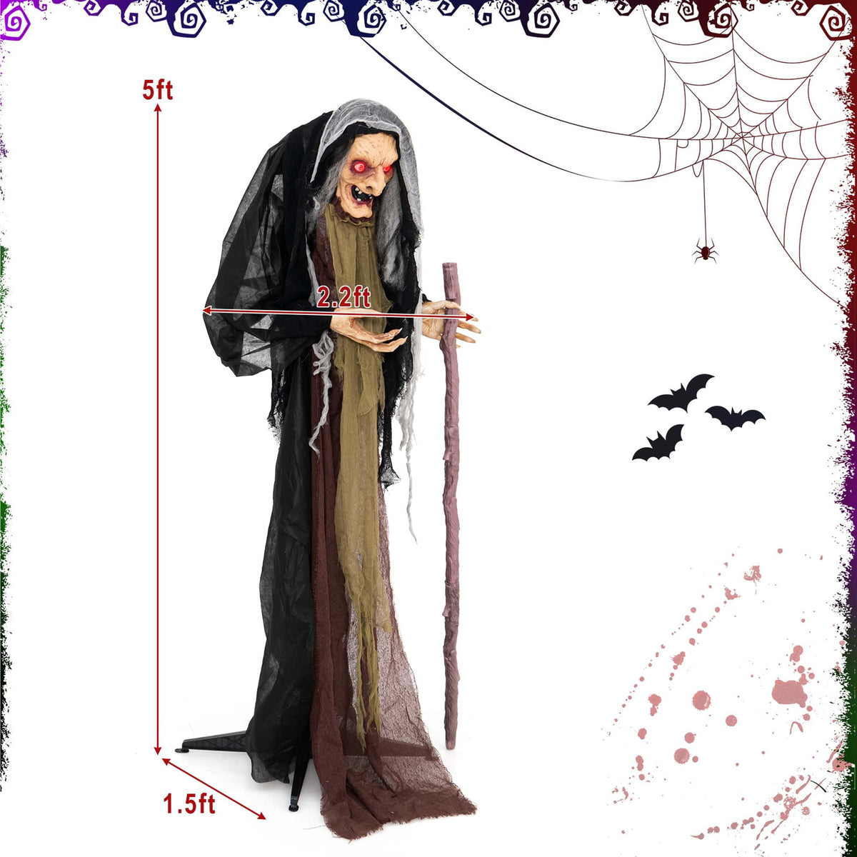 Costway 5 FT Halloween Animated Standing Witch Life Size Decoration with Posable Arms