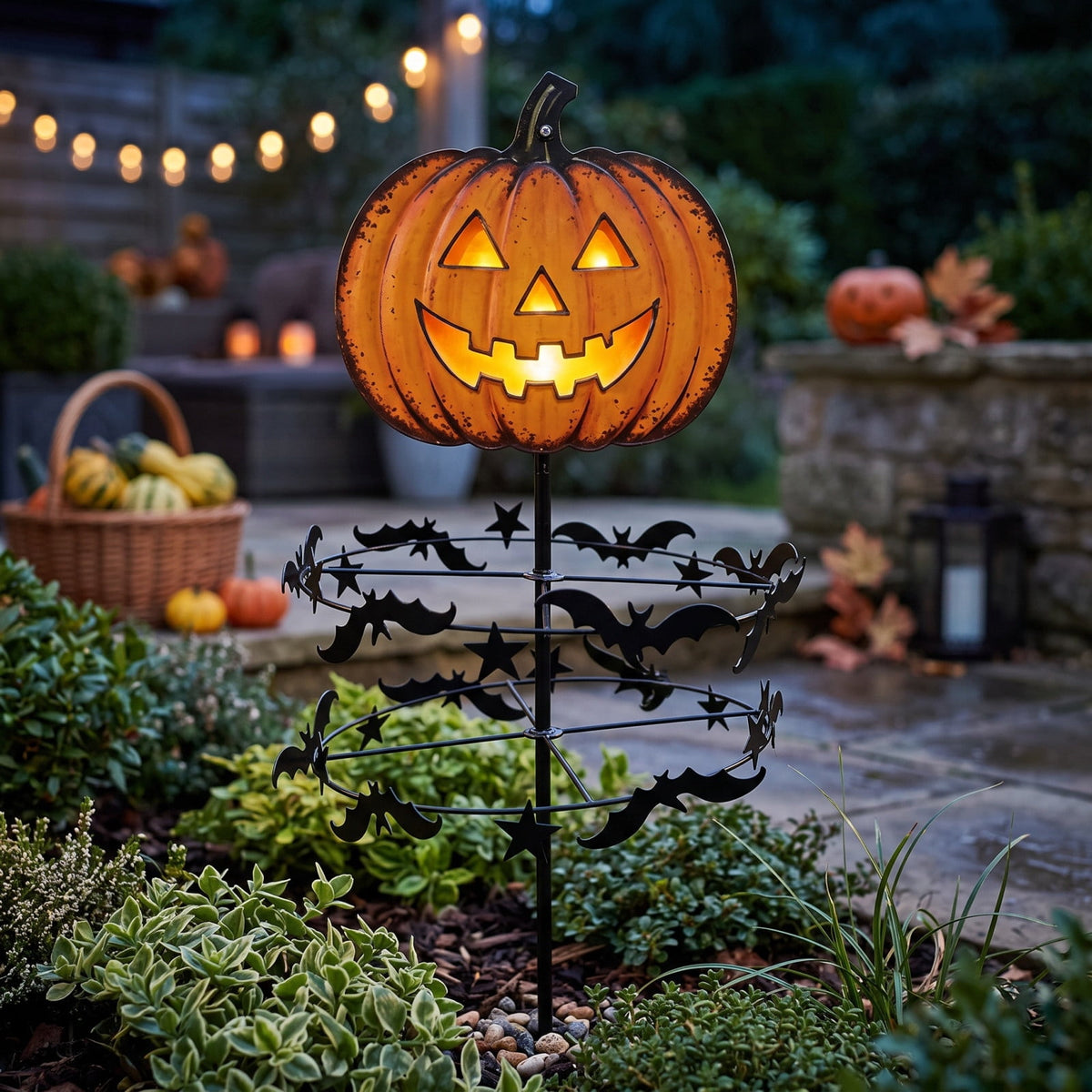 The Enchanted Witch Garden Wind Spinner, Halloween Garden Stake Decoration with Witch & Bat, for Garden, Patio, Pathway Decoration, 1pc