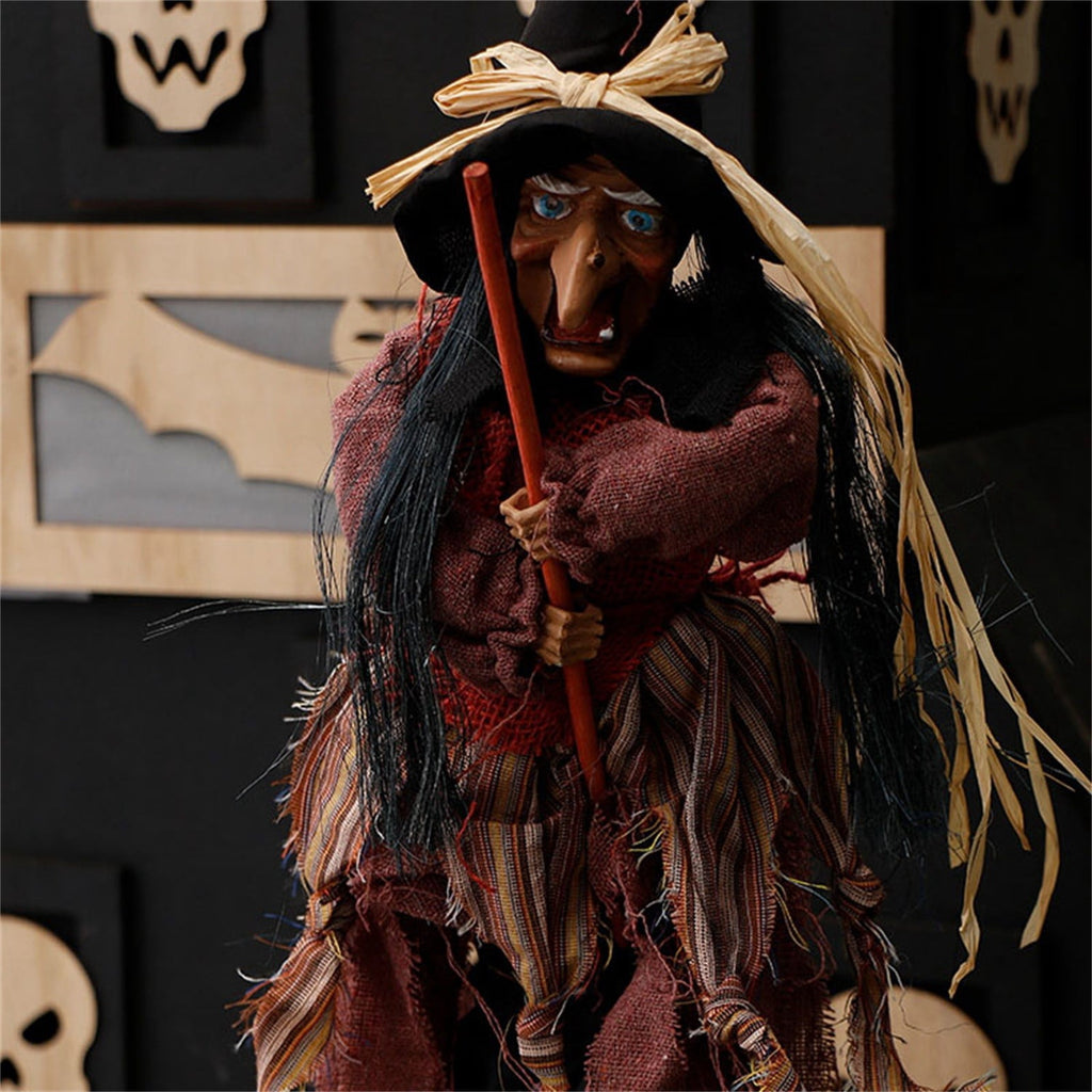 BinKFF 3.9FT Halloween Standing Witch with Scary Sound Effect & Red Eyes, Life Size Animated Scream Witch with Base, Halloween Haunted House Scary Props Party Decoration