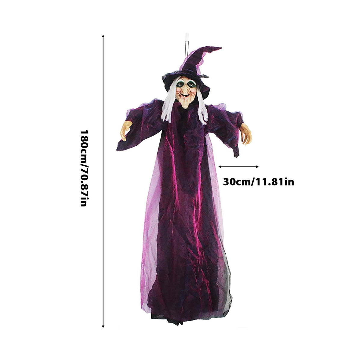 Halloween Animatronics Witch Decorations, 6 FT Hanging Witch Halloween Decor, Giant Animated Standing Talking Witch with Red Eyes, Flying Witch Standing Decor for Scary Decors Prop