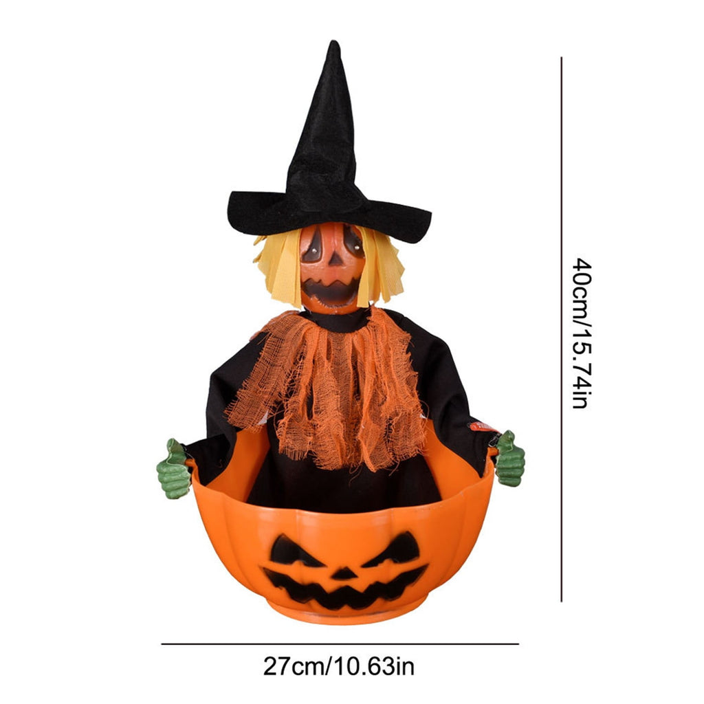 Halloween Candy Bowl, Animated Skeleton Candy Dish with Motion Activated Screaming Witch, Light Up Red Eyes Sound, Festive Serving Bowl for Party, Table, Home Decorative Display, 11"x10.6"