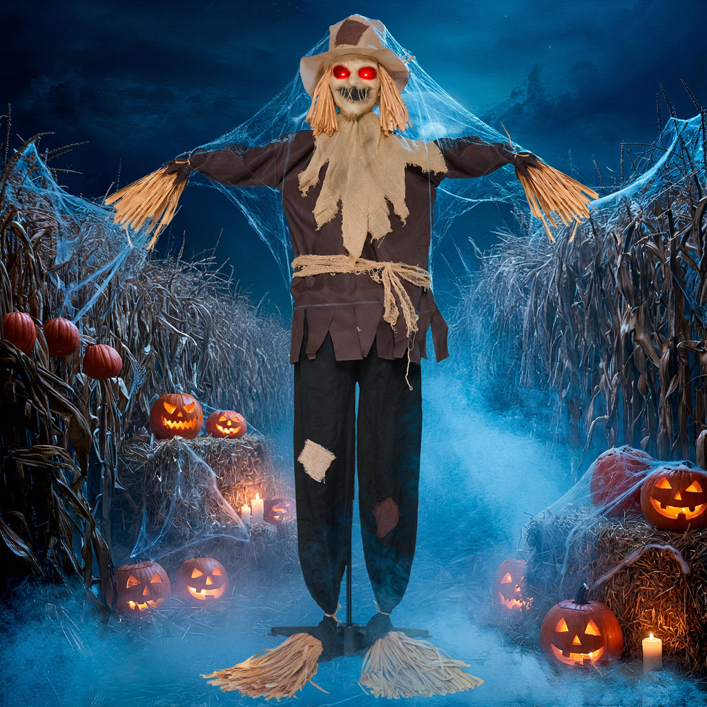 Joyfy 67"(5.6ft) Standing Grim Reaper with Chain, Large Halloween Decorations Outdoor, Life Size Animatronics Skelton, Sound-Actived Party Decor with Creepy Sound & LED Eyes, Scary Haunted House Prop