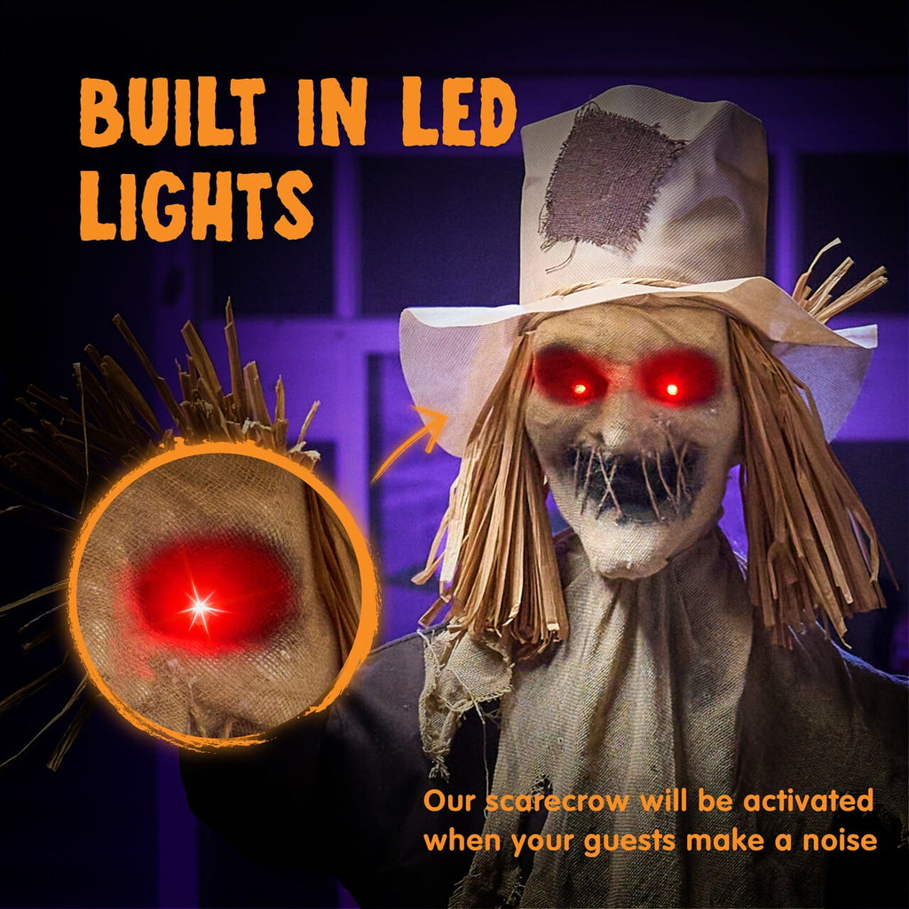 Joyfy 67"(5.6ft) Standing Ghost Large Halloween Decorations Outdoor, Sound-Actived Skeleton with Glowing Eyes & Creepy Sound, Scary Halloween Life Size Animatronics, Haunted House Props for Yard Lawn