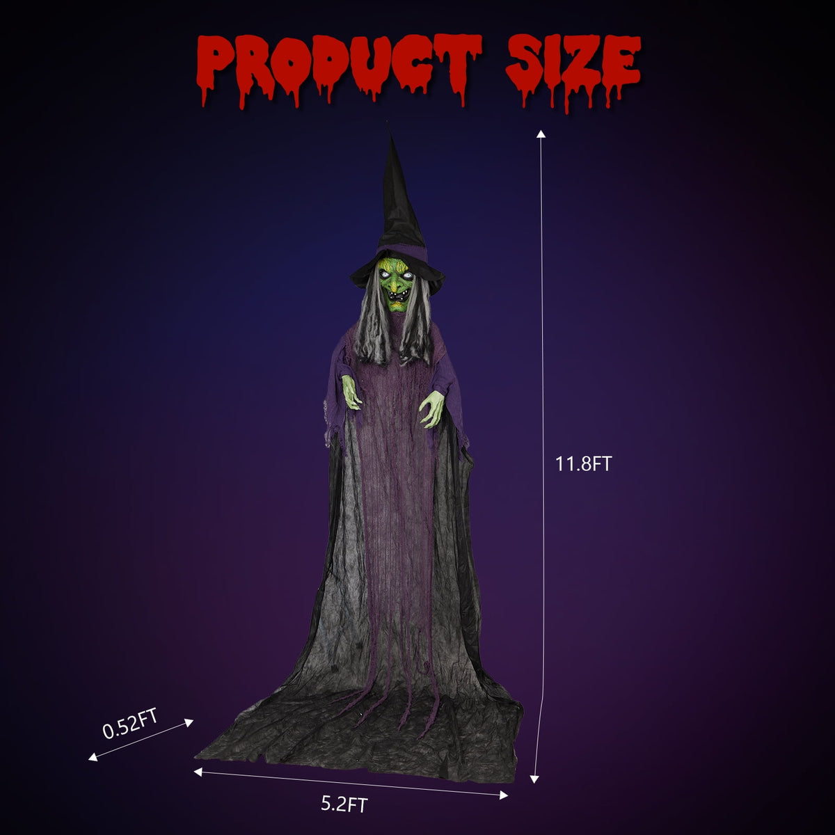 12ft Witch Animated Animatronic Decoration Creepy Halloween Hanging Witch w/ Pre-Recorded Screaming Ktaxon