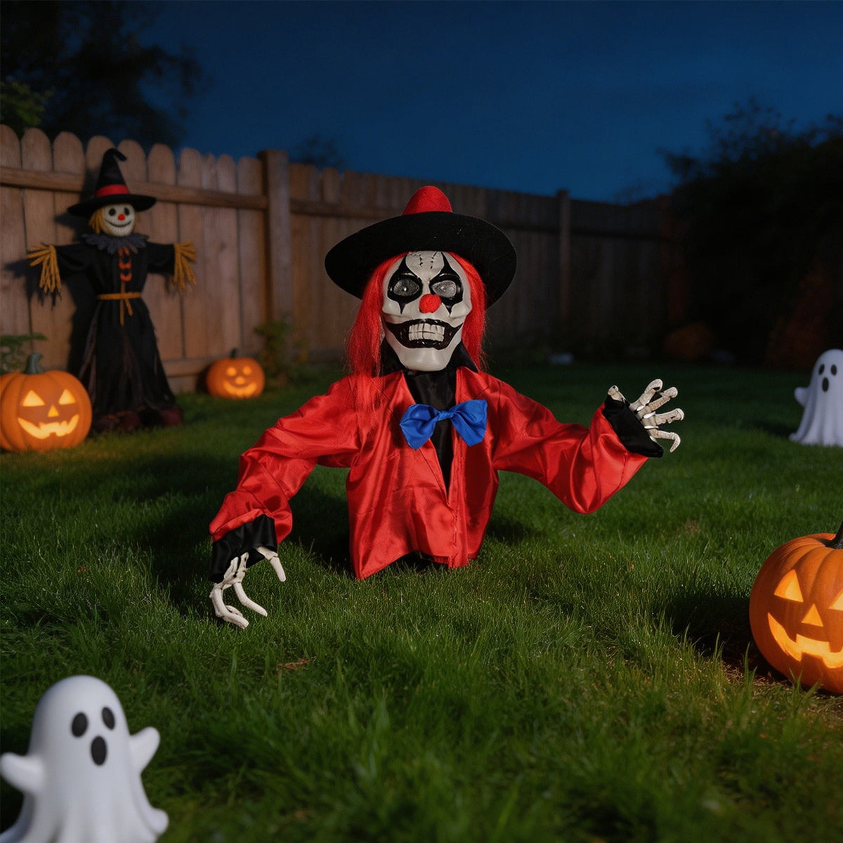 Halloween Decorations Savings, Halloween Animated Yard Stake: Voice-Activated Light Up Clown, Spooky Halloween Decor for Outdoor Patio Garden with Sound & Glow, Halloween Decorations Outdoor