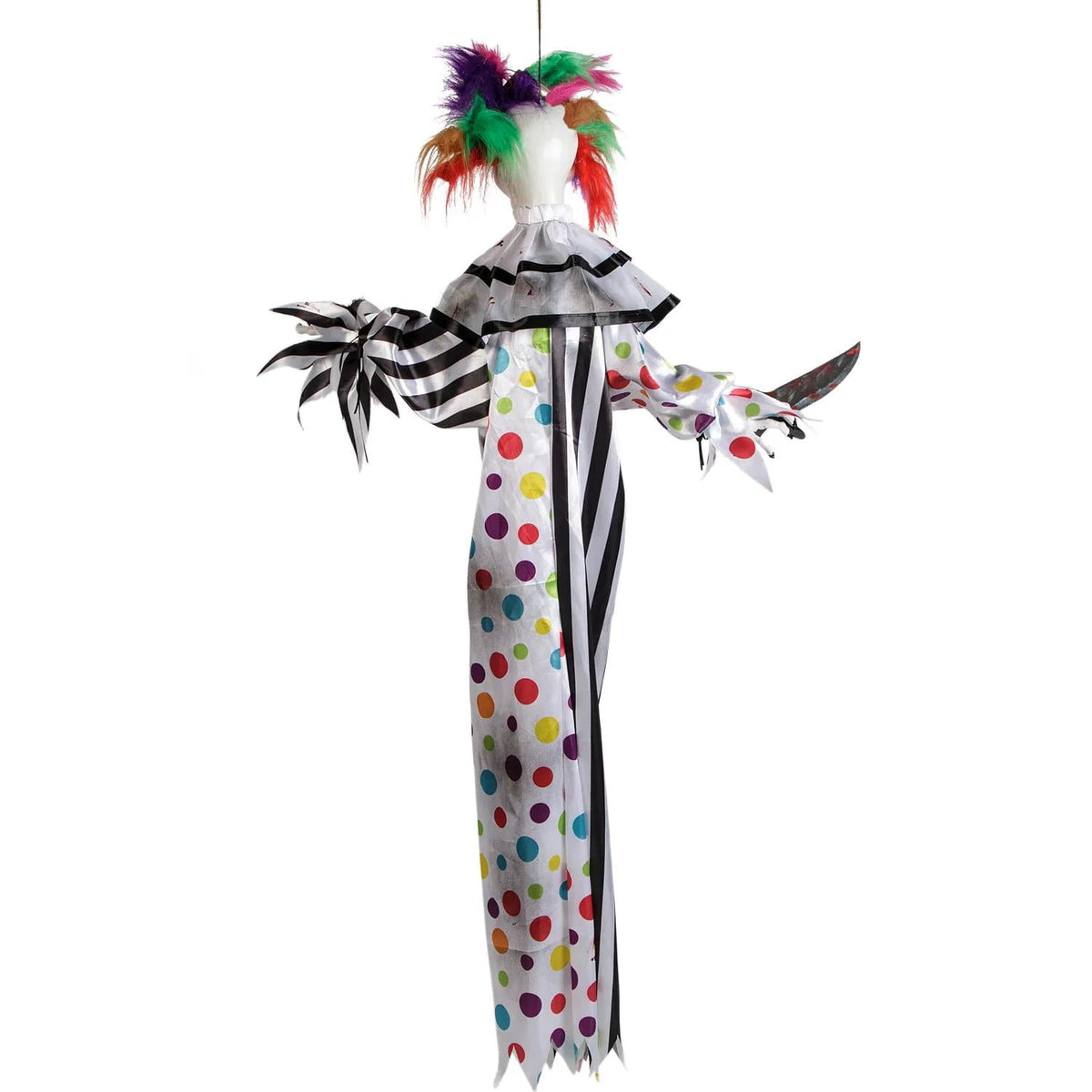 4 Ft. Hanging Clown with Multicolored Hair Animated Prop Halloween Decoration