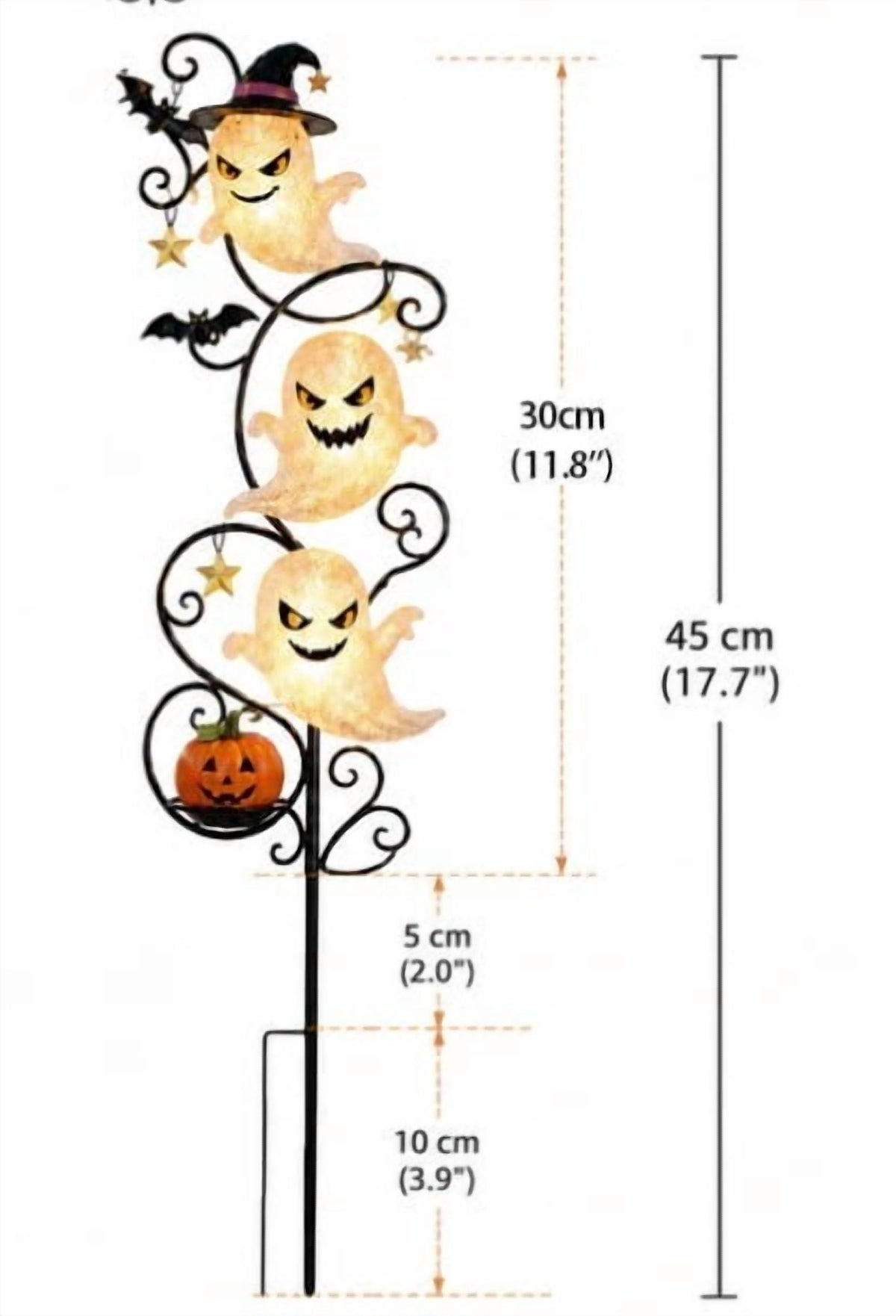 Solar Halloween Metal Moon Black Cat Garden Stake with LED Pumpkin Lantern, Light Up Star Bat Yard Decor Stake, Spooky Outdoor Lawn Pathway Halloween Decoration