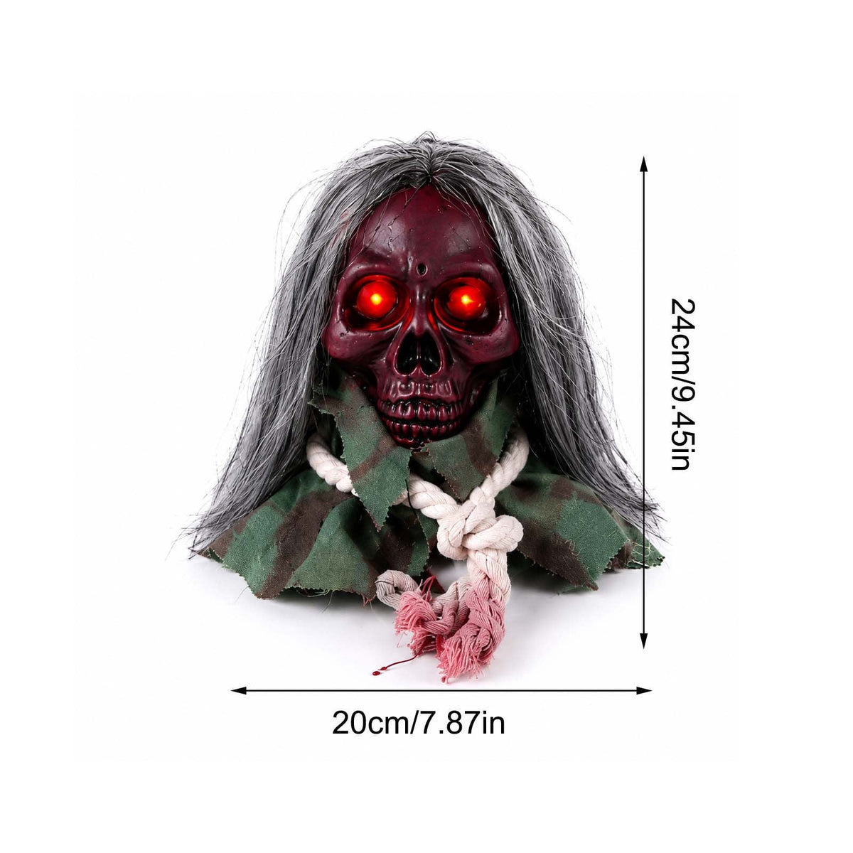 Moving Long Hair Hanging Skull Head Prop, Creepy Animated Halloween Skeleton Decor, Spooky Ornament for House, Party, Indoor Outdoor (Batteries Not Included)