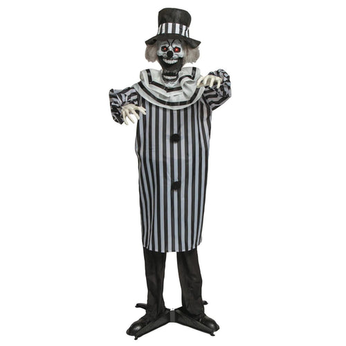 5 Ft. 6 3/4" Animated Standing Black & White Pop-Up Jaw Clown Halloween Decoration