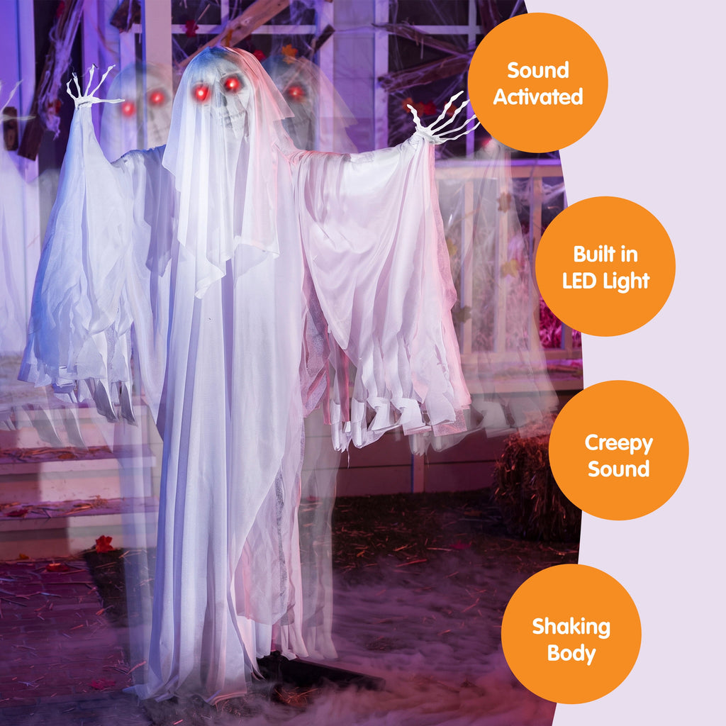 Joyfy 67"(5.6ft) Standing Ghost Large Halloween Decorations Outdoor, Sound-Actived Skeleton with Glowing Eyes & Creepy Sound, Scary Halloween Life Size Animatronics, Haunted House Props for Yard Lawn