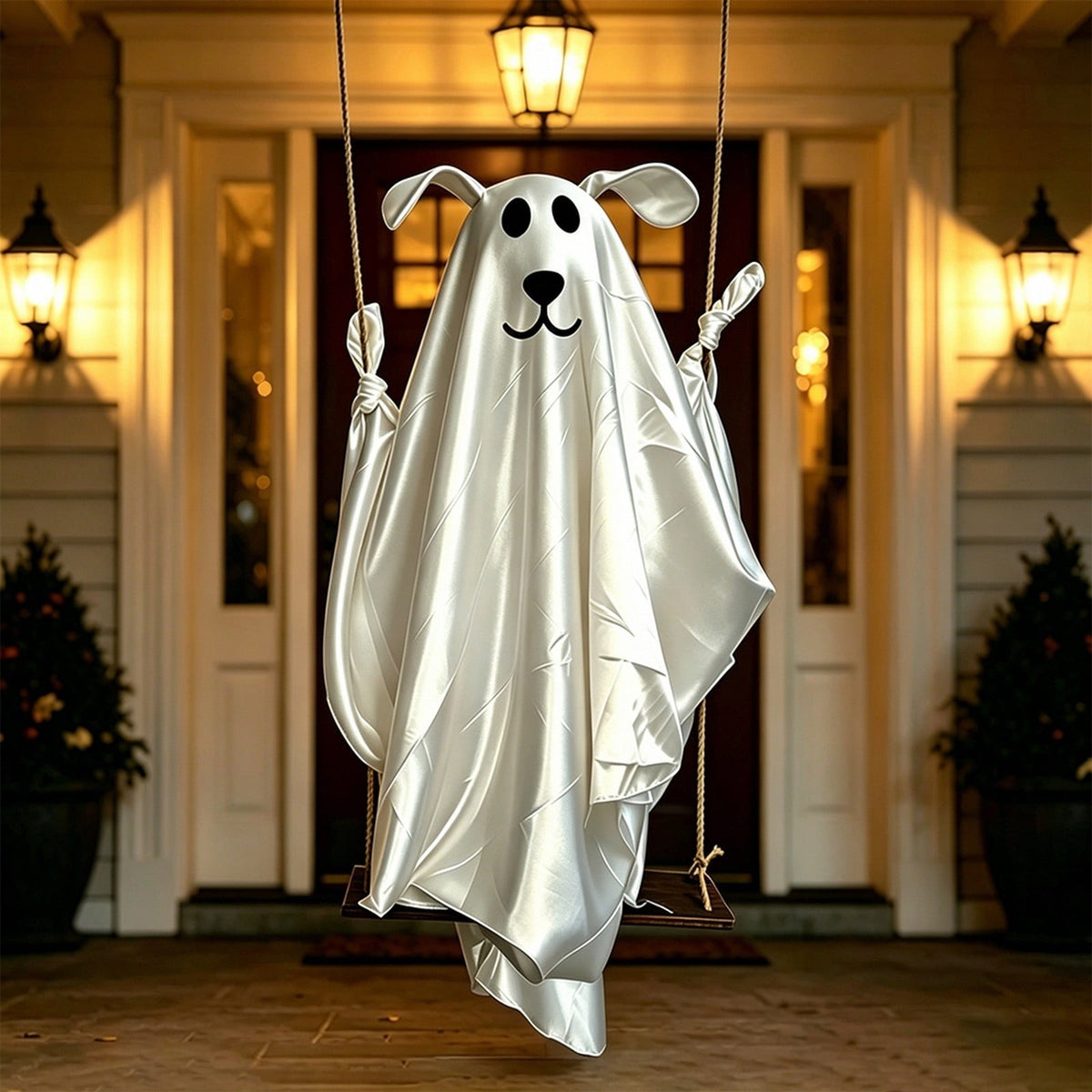 5FT Hanging Ghost Dog Halloween Prop,Swinging Ghost Dog,Animated Outdoor Decor with Motion-Activated Light & Sound for Yard Tree Porch Display