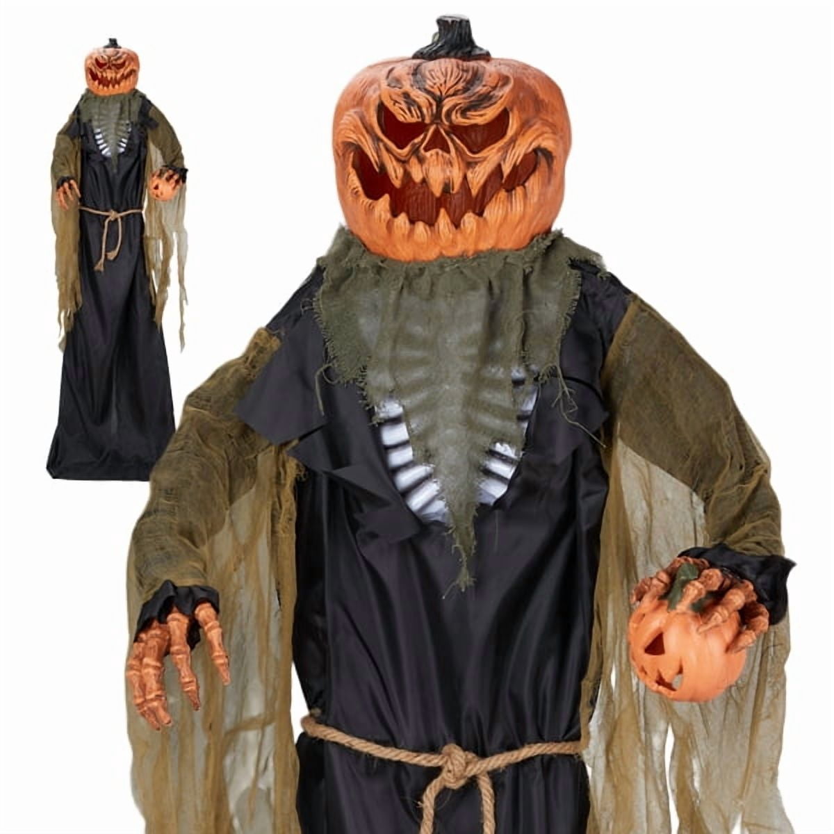 Alvantor Halloween Animated Decorations - 7 FT Sensor-Activated Animatronic Pumpkin Man with LED Eyes, 4 Creepy Phrases and Swaying Motion