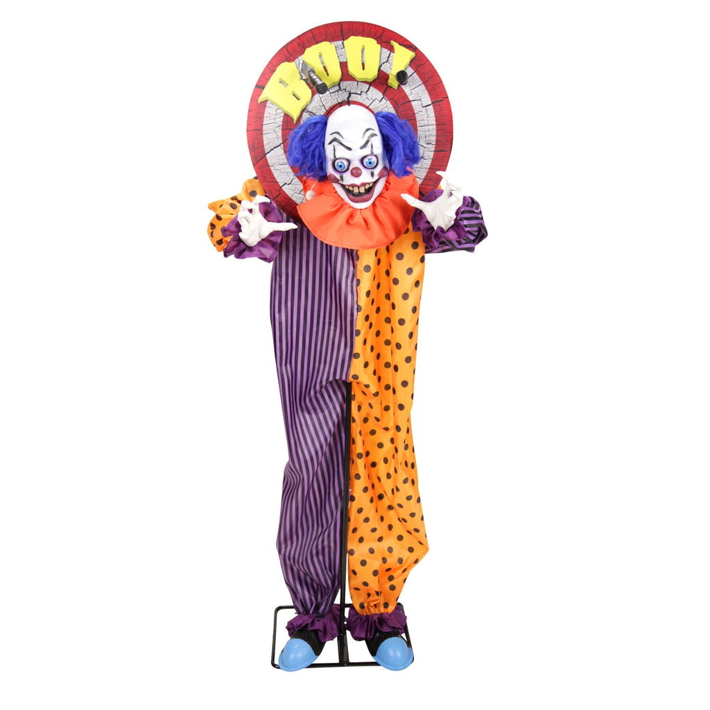 Haunted Hill Farm Red LED Battery-Powered Standing Clown Halloween Animatronic Animated 5.3-ft.