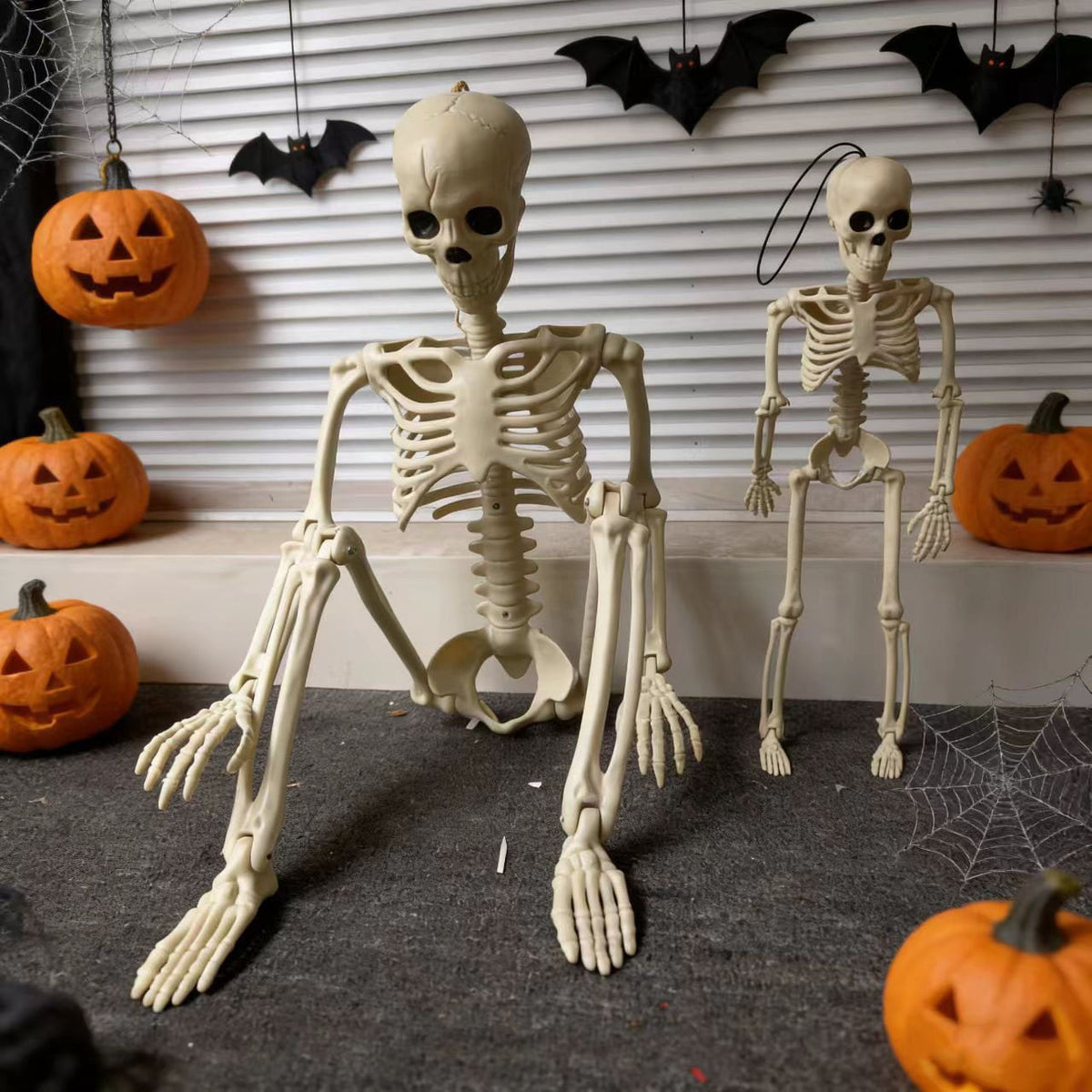 BiFandian Halloween Skeleton Ghost Decoration, Moving Skeleton Simulation Human Skeleton with Poseable Joints, Spooky Animated Figure for Haunted Yard, Party, Halloween Decoration Outdoor