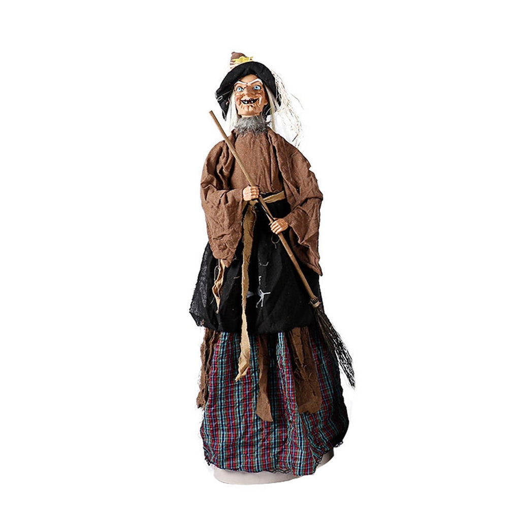 BinKFF 3.9FT Halloween Standing Witch with Scary Sound Effect & Red Eyes, Life Size Animated Scream Witch with Base, Halloween Haunted House Scary Props Party Decoration