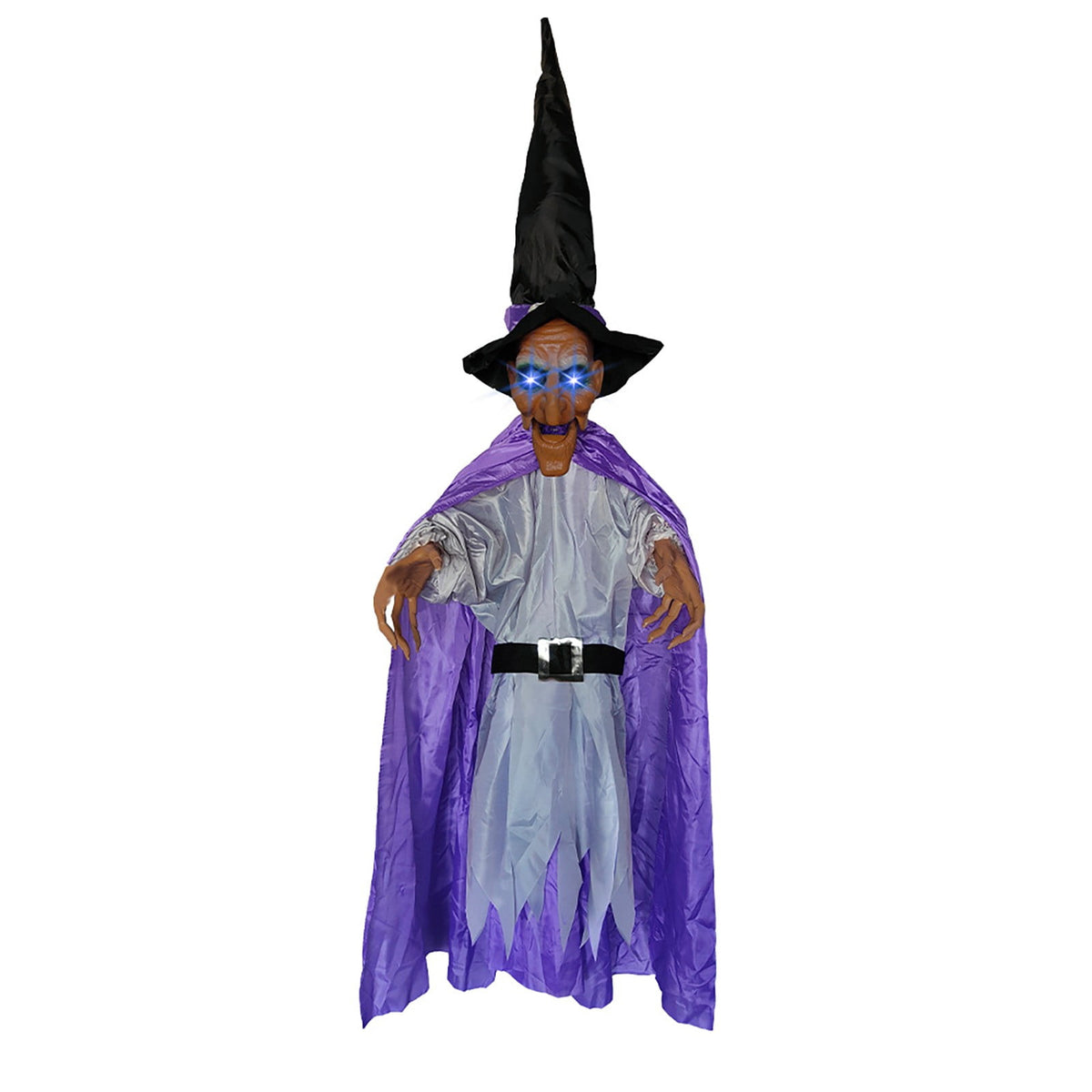 BinKFF Life Size Hanging Talking Witch - Animated Halloween Witch with Sound Activation and Red Eyes for Outdoor & Indoor Decor - Flying Animatronic Witch for Halloween Decorations