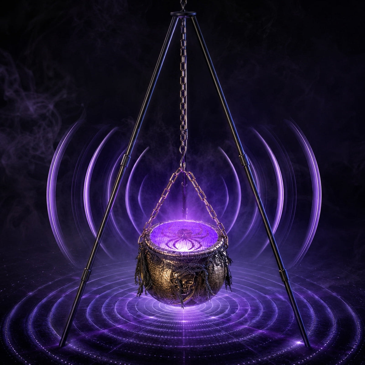 EWASWON Halloween Cauldron with Lights and Sound, LED Light-Up Spooky Witch Brew Pot Decoration for Indoor Outdoor Home Mantel Kitchen Party