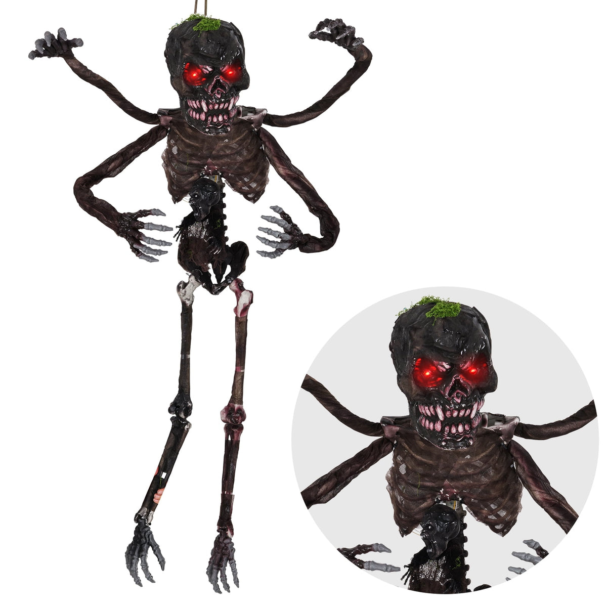 Gymax 6 FT Animated Halloween Decoration Hanging Zombie Light-up Eyes Poseable Arms