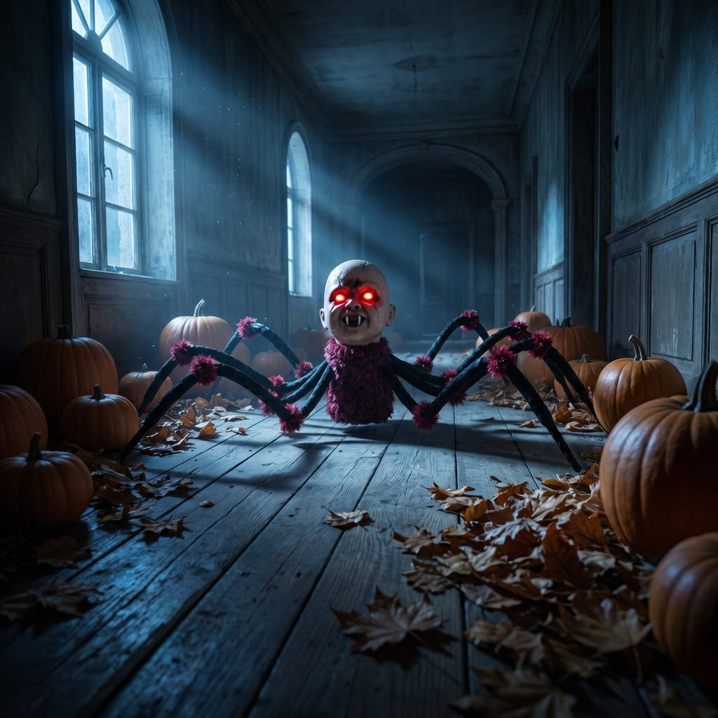 Halloween Animated Baby Head Spider Walking Toy Prop, Halloween Decorative Ornament
