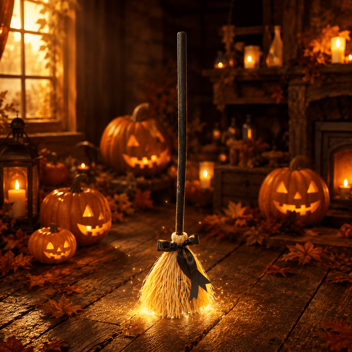 Halloween Animated Light Up Witch Broom, 40 Inch Moving Halloween Broom Prop, Spooky Dancing Decor for Yard Haunted House Party