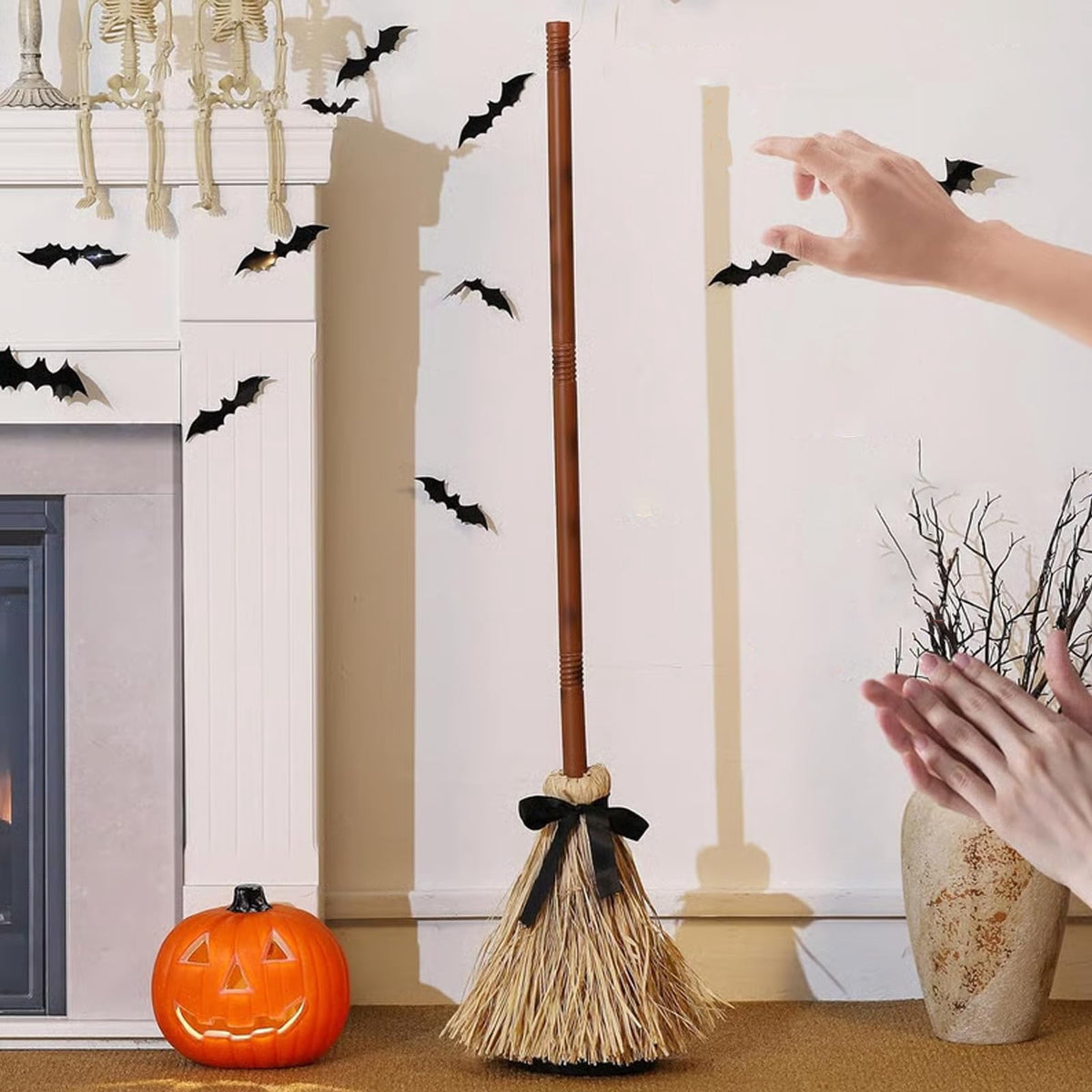Halloween Magics Broom, 38" Animated Floating Witch Broom Moves for Haunted Party Decorations, Battery Powered Moving Prop for Indoor Haunted House Scary Display