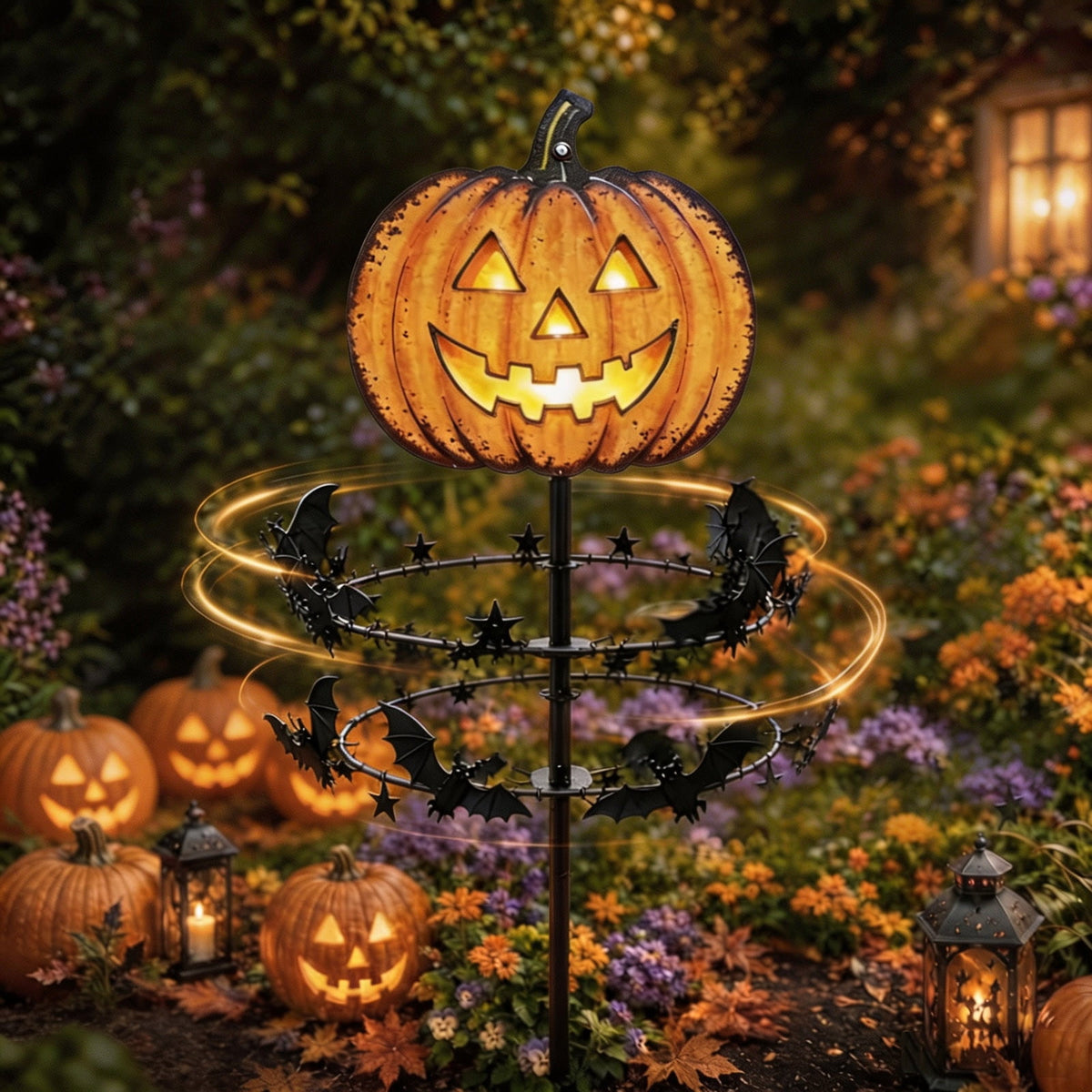 The Enchanted Witch Garden Wind Spinner, Halloween Garden Stake Decoration with Witch & Bat, for Garden, Patio, Pathway Decoration, 1pc