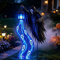 Halloween Soul Harvester Animated Garden Light, 31.5 In Solar Powered Flat Evil Skull Stake Light with Flowing Blue LED Ghost Effect, Waterproof Outdoor Decor for Lawn Yard Pathway Layout, 1Pc