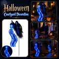 Halloween Soul Harvester Animated Garden Light, Solar Powered Iron Stake Lamp With Spooky Blue Ghost Led For Garden Pathway