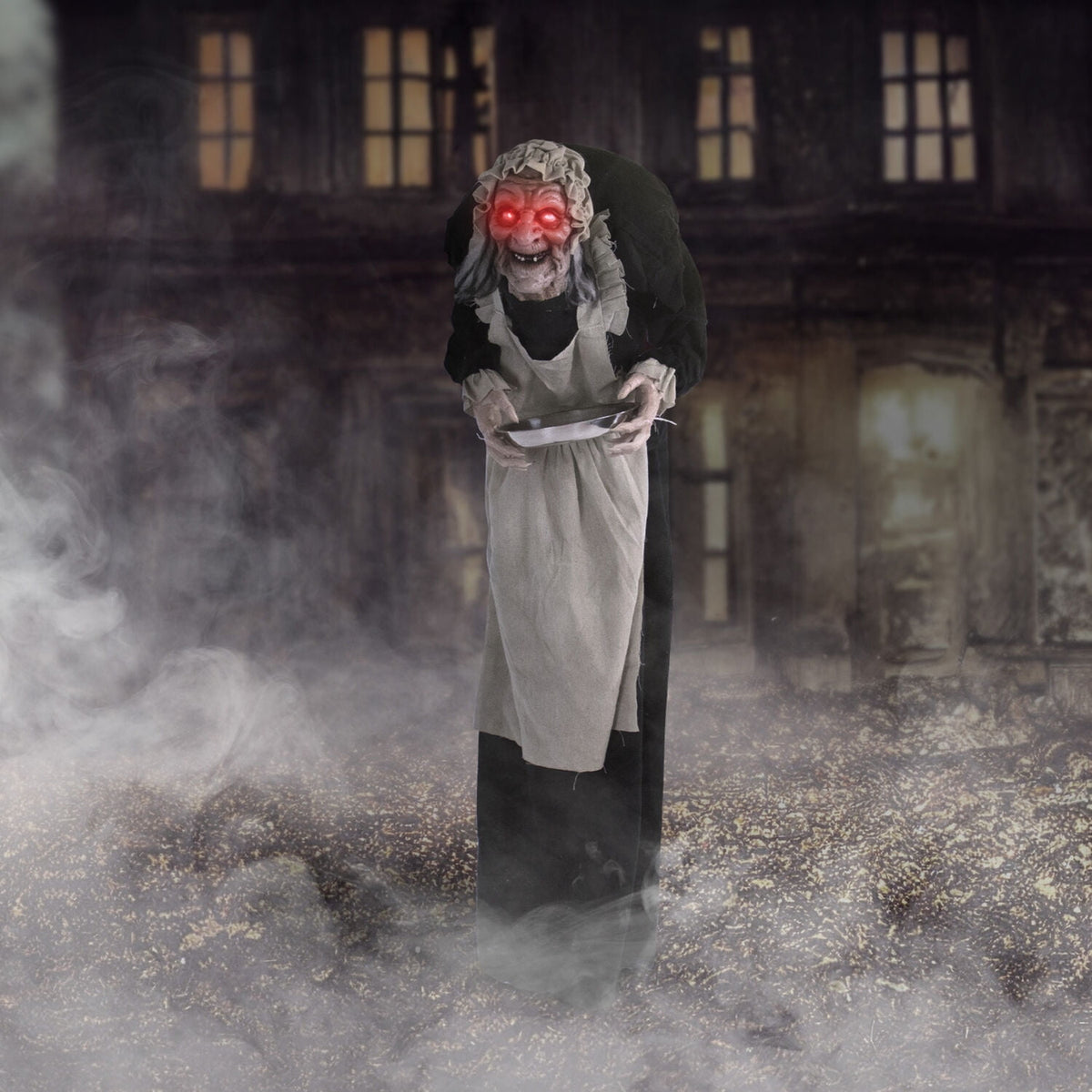 Haunted Hill Farm 5 ft Life-Size Animatronic Indoor/Covered Outdoor Zombie Maid Halloween Decoration, HHLADY-4FLSA