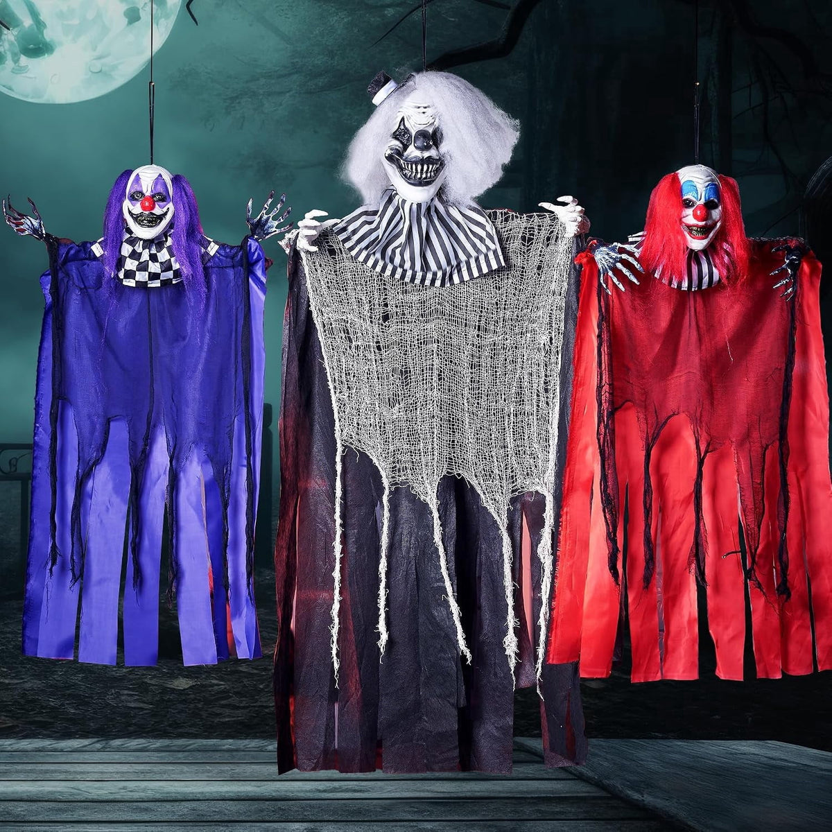 Joyfy 65" Halloween Hanging Scary Clown Decorations with Chain, with LED Lights Talking Animatronics Decor Outdoor Indoor for Haunted House Lawn Yard Patio
