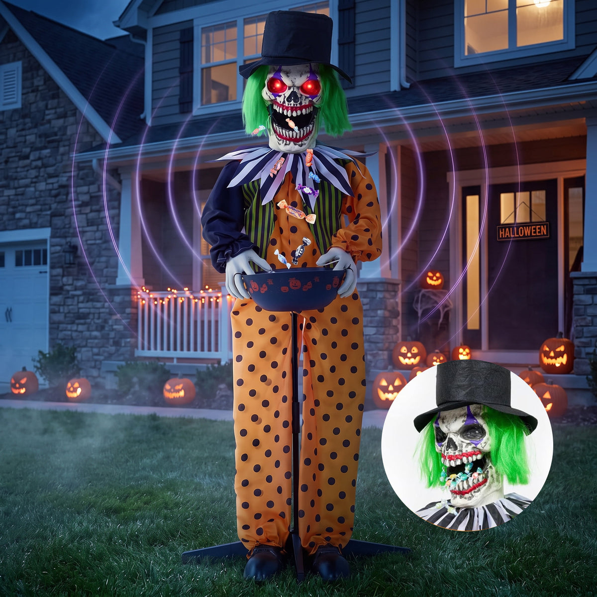 Joyfy 67"(5.6ft) Standing Ghost Large Halloween Decorations Outdoor, Sound-Actived Skeleton with Glowing Eyes & Creepy Sound, Scary Halloween Life Size Animatronics, Haunted House Props for Yard Lawn