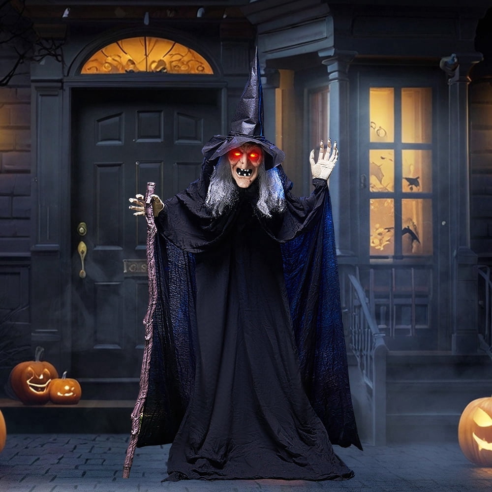 Joyfy 62"(5.17ft) Halloween Standing Hunchback Witch with Light, Animatronics Large Halloween Decorations Outdoor, Radar Motion Activated with Creepy Sound & Eyes and Moving Head for Yard Decor