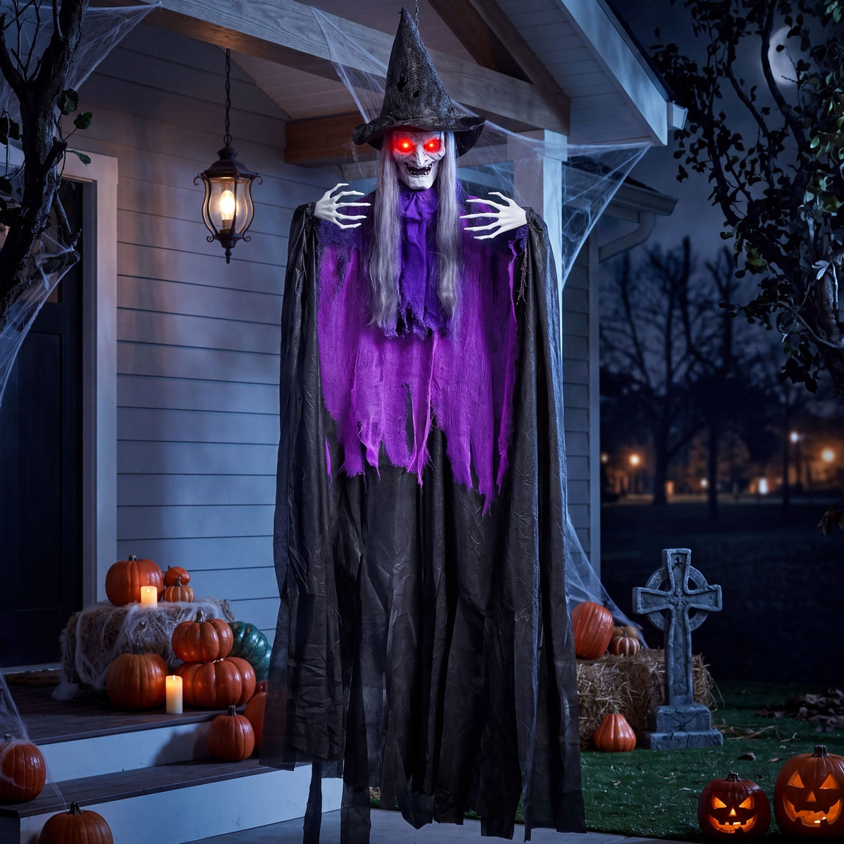 Joyfy 47" Halloween Decorations Outdoor,Life Size Animated Witch Scary Decorations Halloween Motion Activated Witch with LED Eyes & Sound,Haunted House Decor