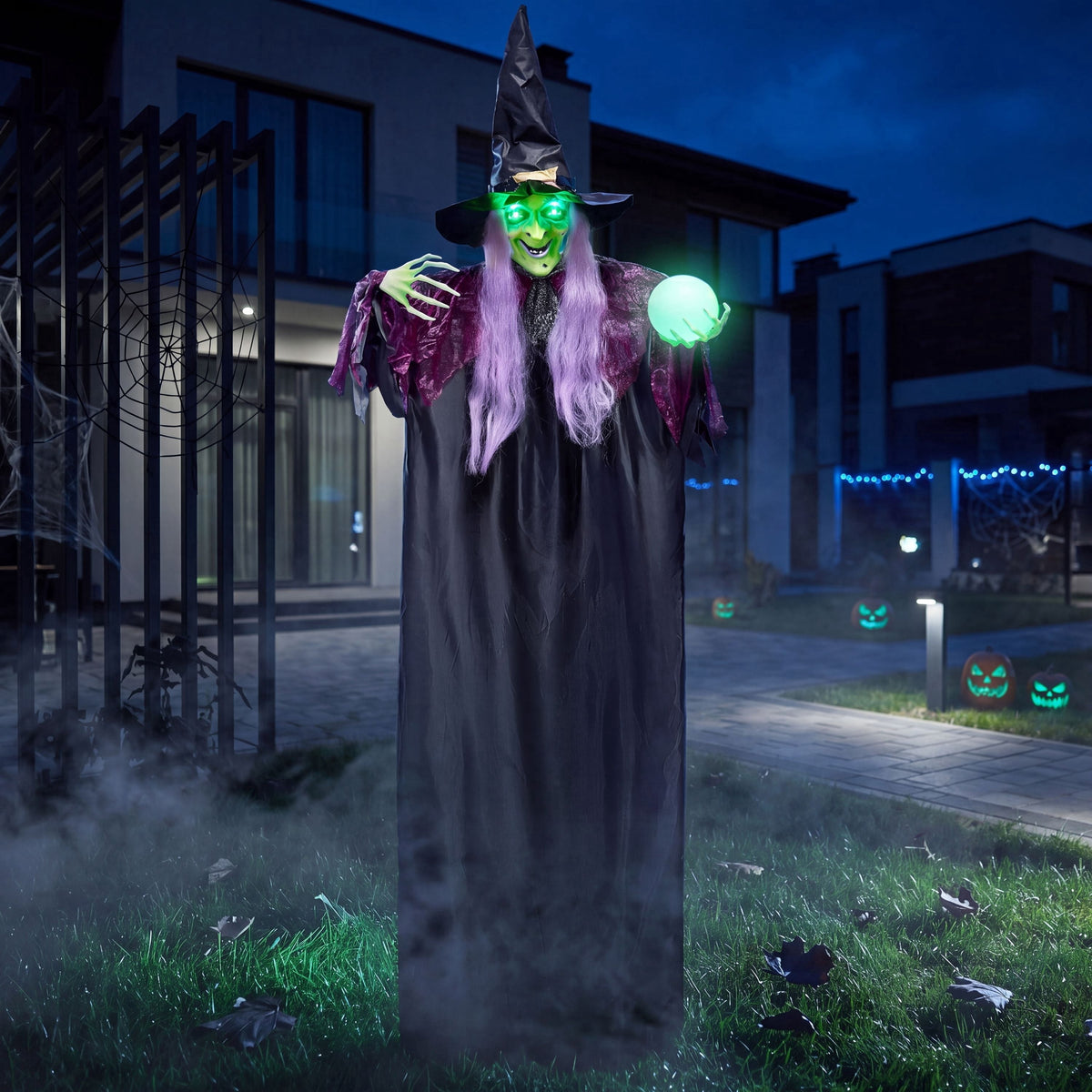 Joyfy 47" Halloween Decorations Outdoor,Life Size Animated Witch Scary Decorations Halloween Motion Activated Witch with LED Eyes & Sound,Haunted House Decor