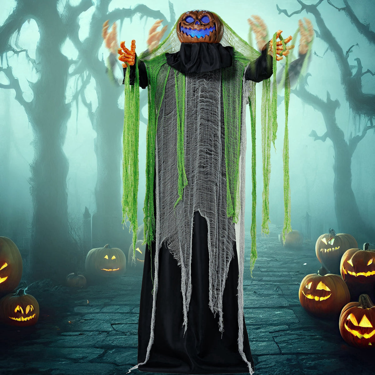 Joyfy 67"(5.6ft) Standing Ghost Large Halloween Decorations Outdoor, Sound-Actived Skeleton with Glowing Eyes & Creepy Sound, Scary Halloween Life Size Animatronics, Haunted House Props for Yard Lawn