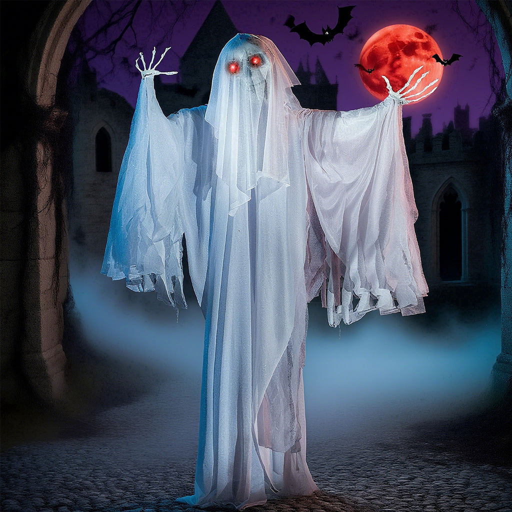 Joyfy 67"(5.6ft) Standing Ghost Large Halloween Decorations Outdoor, Sound-Actived Skeleton with Glowing Eyes & Creepy Sound, Scary Halloween Life Size Animatronics, Haunted House Props for Yard Lawn