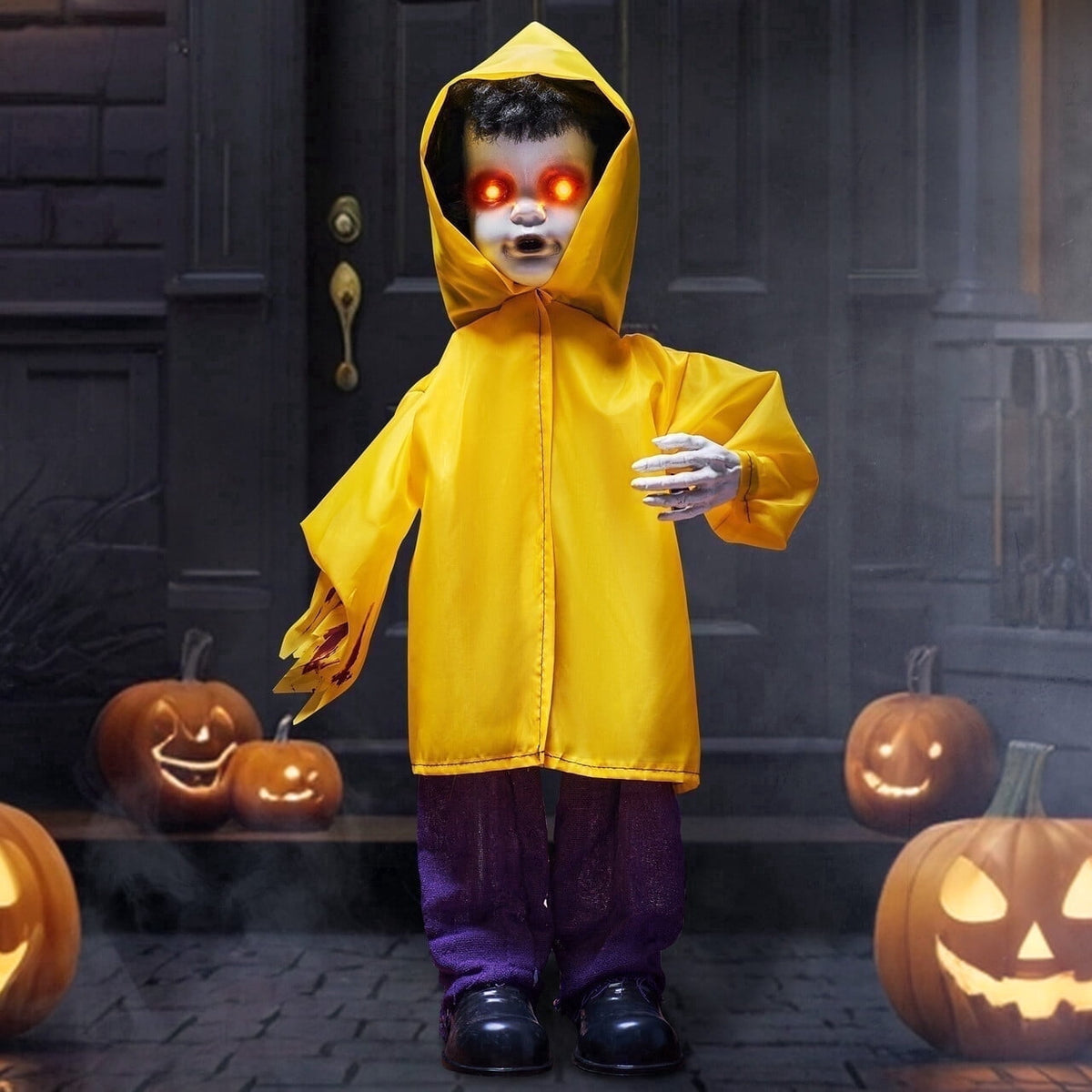 Joyfy 67"(5.6ft) Standing Ghost Large Halloween Decorations Outdoor, Sound-Actived Skeleton with Glowing Eyes & Creepy Sound, Scary Halloween Life Size Animatronics, Haunted House Props for Yard Lawn