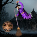 Joyfy 8ft Halloween Animated Flying Witch Decorations Outdoor Floating Witch on Broom Animatronics Hovering Witch Decor with Light Eyes and Spooky Voice, Scary Haunted House Prop for Outside
