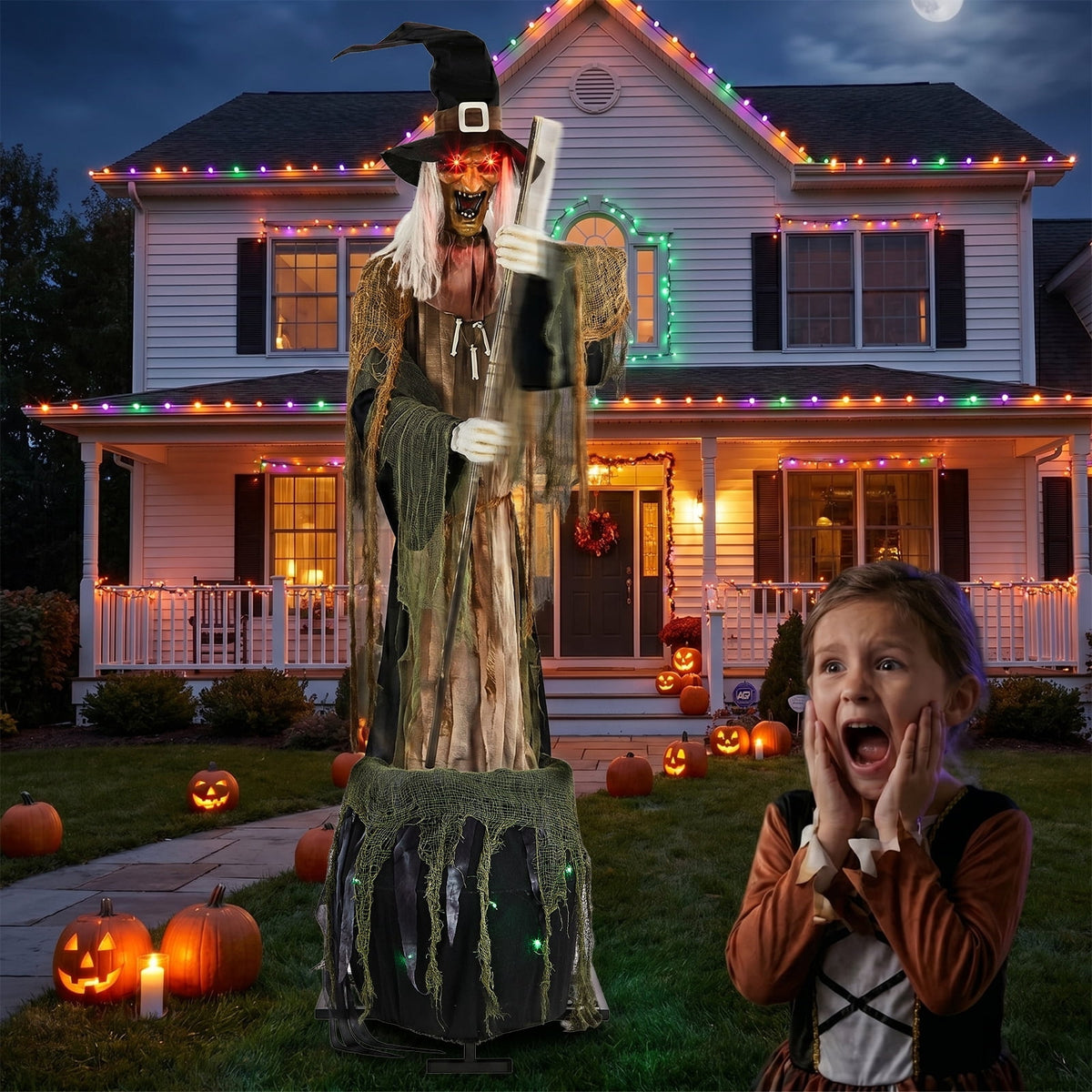 Ktaxon 6ft Pumpkin Man Animated Animatronic Decoration Creepy Halloween w/ Classic Cape Creepy Cloaked Jack-o'-Lantern for Porch & Yard