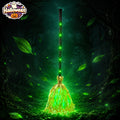 Light Up Animated Witch Broom with Sound, Dancing Magic Witch Broom Prop, Indoor Outdoor Halloween Decorations, Glowing Green LED Broom Ornament for Yard Haunted House Halloween Party Scene Decor